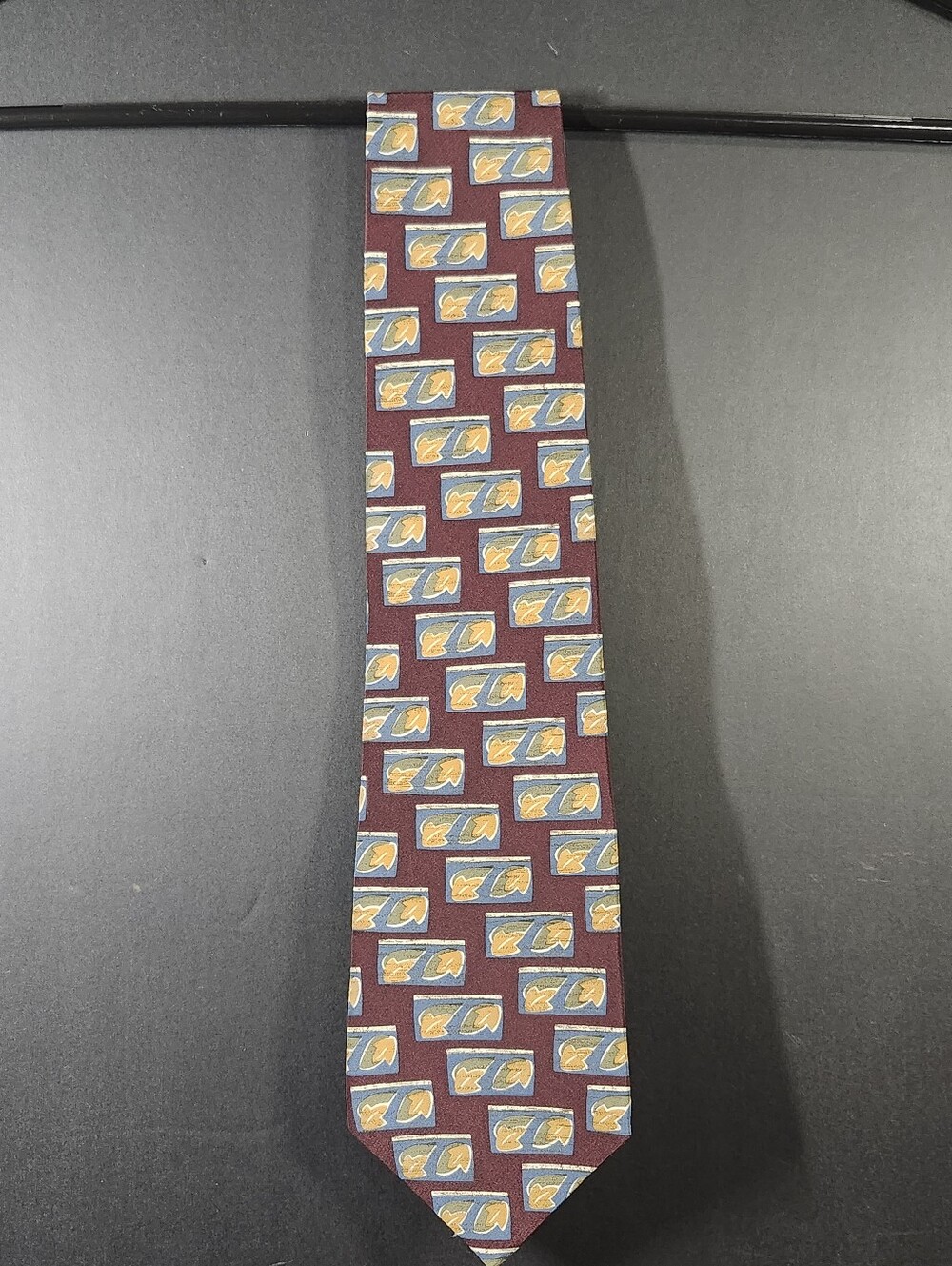 Chaps Burgundy Tie with Blue and Gold Geometric Motif